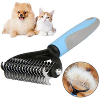 2-Sided Pet Grooming Brush, Deshedding Rake & Fur Remover for Dogs & Cats