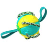 Interactive inflatable dog soccer ball with tabs, training toy for outdoor play.